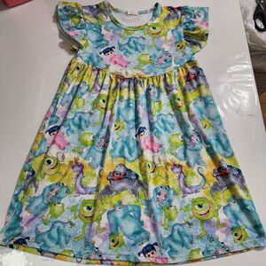 Girls Disney Boutique Monster's Inc Mike Sully Boo Blue & Green Dress Size 8-9